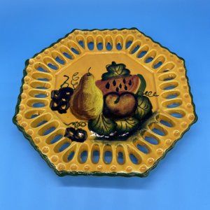 Mexican Pottery Trivet Plate Hand Painted Fruit Mexico Vari Disenos Cutout